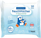 PAEDIPROTECT Baby-Feuchttücher, 1 x 10 Stück, empfindliche Baby-Wasser-Feuchttücher, 99 % Wasser, frei von Duftstoffen, für Babys und Kinder, zarte Haut, ohne Kokosnussextrakt, ohne Mikroplastik, vegan (5er-Pack)