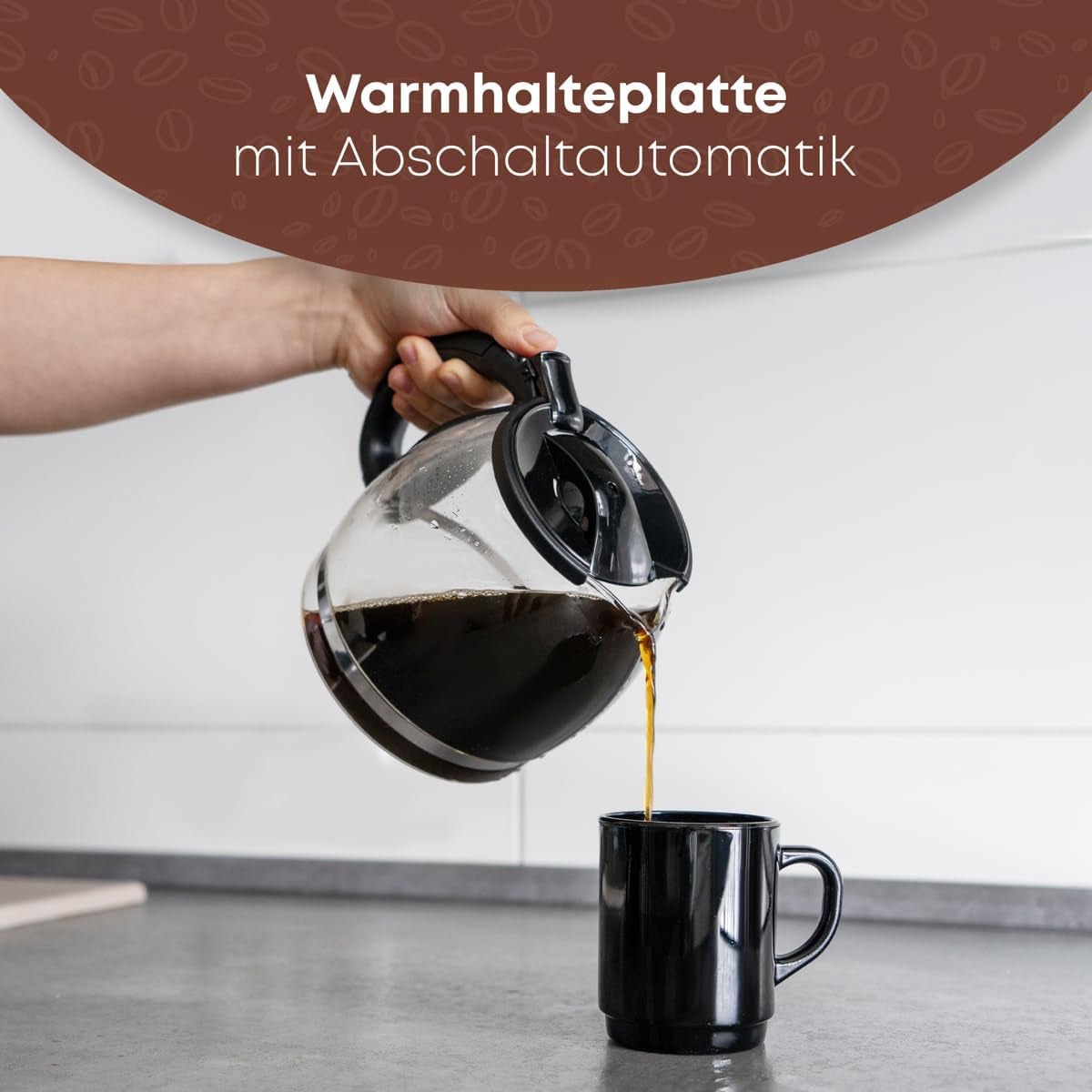 Clatronic® Espressomaschine | Automatische Espressomaschine für 12-14 Tassen (ca. 1,5 Liter) | Espressomaschine mit Filter und Anti-Tropf-System | 900W | Espressor KA 3473 Schwarz
