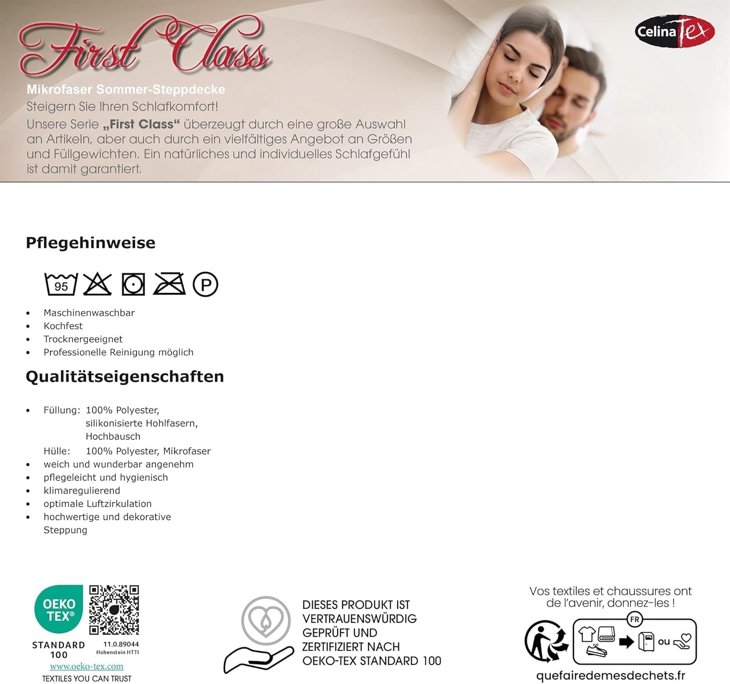 Celinatex First Class leichte Sommerdecke 155 x 200 cm Steppdecke Ultraleichte atmungsaktive Sommerbettdecke Bettdecken und Steppdecken Naty Shop