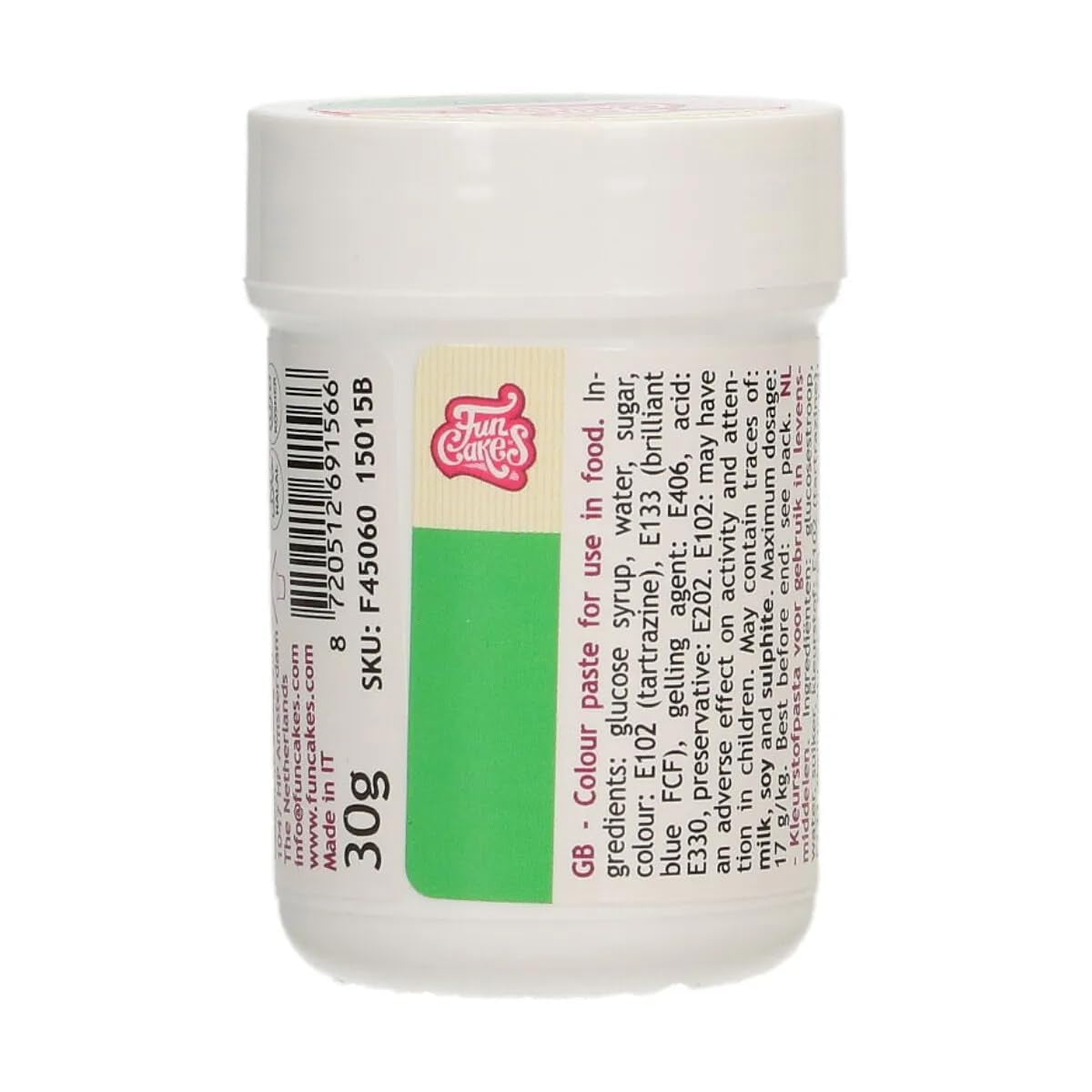 Lebensmittelfarbe Funcakes grün; Konzentrierte Lebensmittelfarbe für Teig, Creme, Fondant, Marzipan, Teig, Modelliermasse und Blütenpaste. Halal und Koscher. 30 g