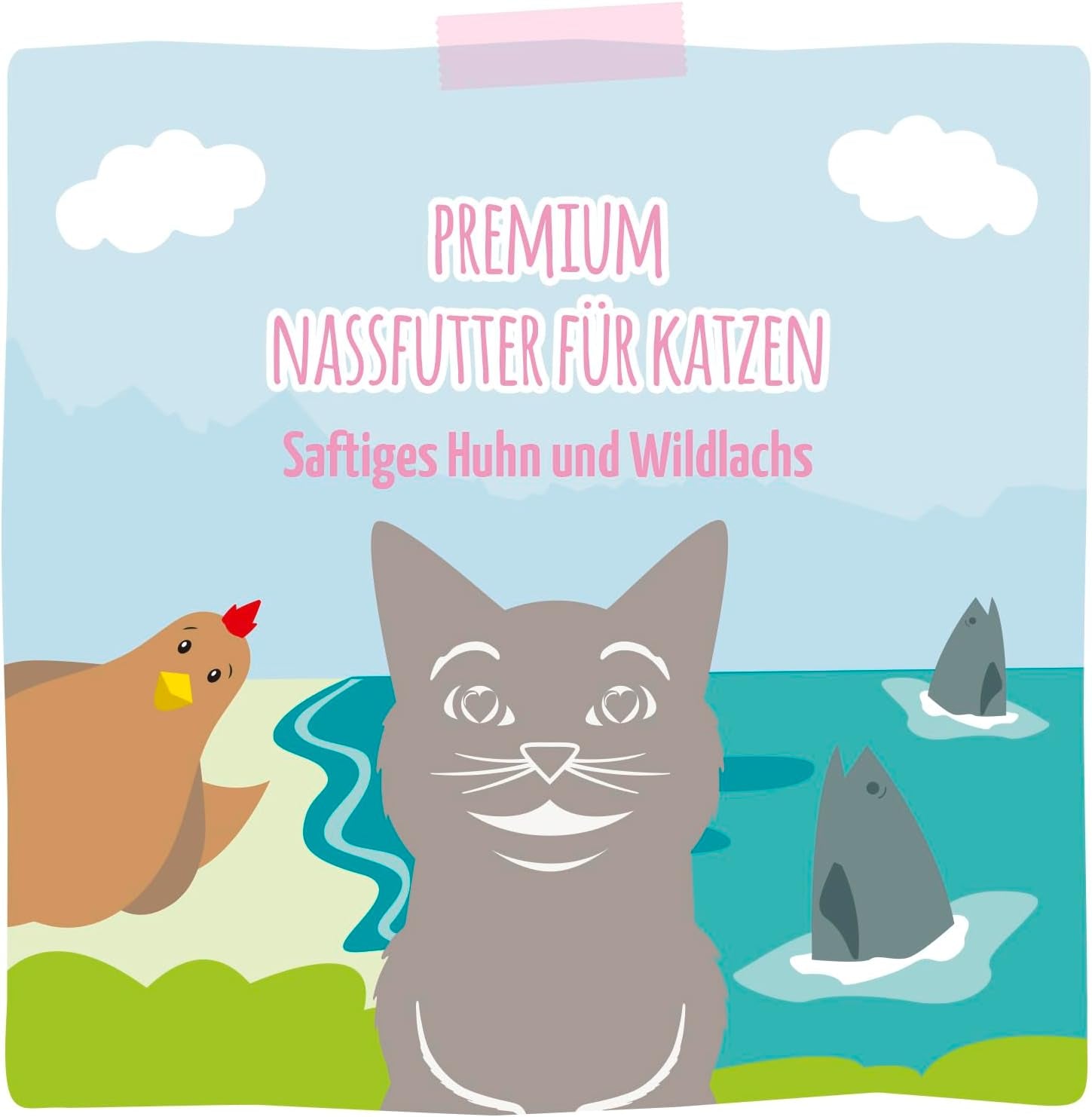 MjAMjAM – Premium-Nassfutter für Katzen – saftiges Huhn und Wildlachs, 6er-Pack (6 x 400 g), getreidefrei mit extra Fleisch
