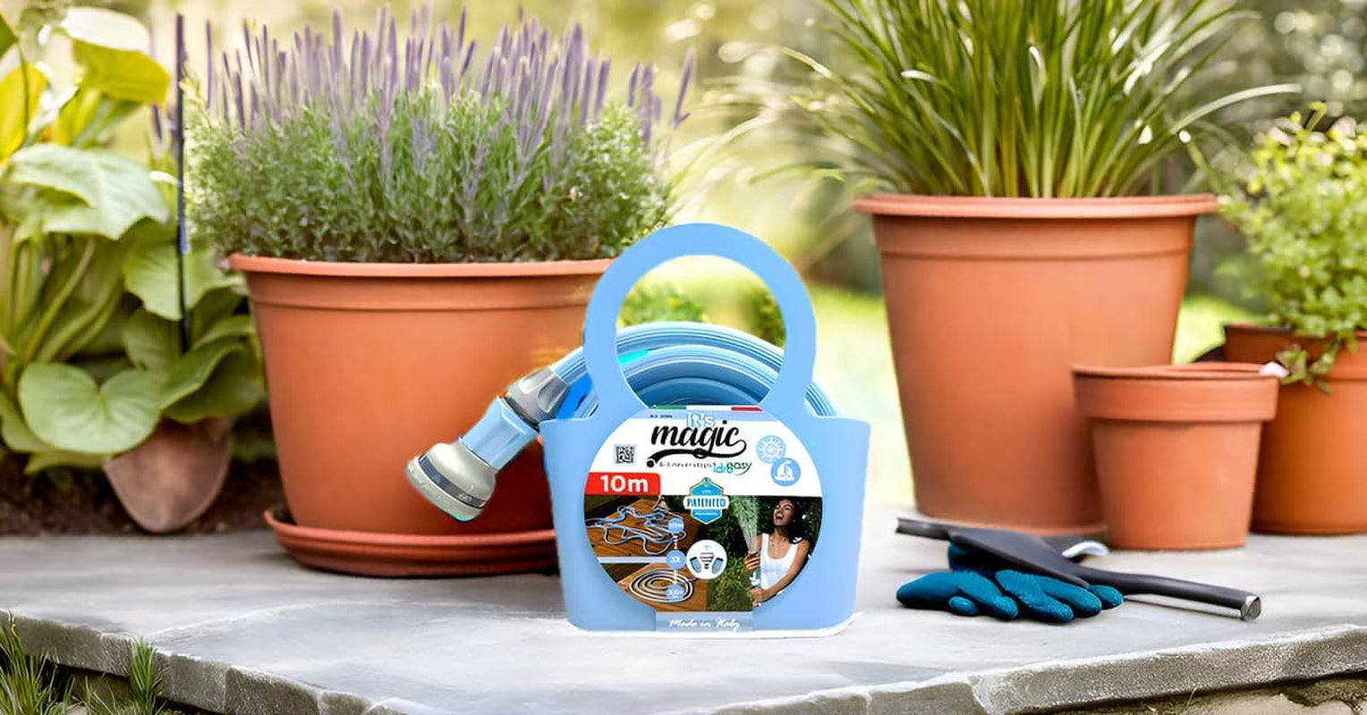 Magic Blue 10 Meter knoten- und verdrehsicherer ausziehbarer Gartenschlauch mit Tasche und Sprühdüse