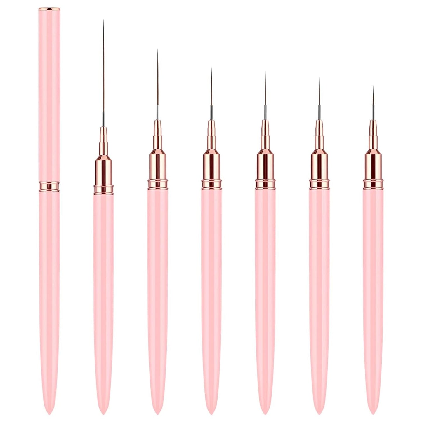6 Stück Liner Nailart Pinsel Nageldesign Pinsel Set Dünn Acryl Nagelpunkt-Zeichenwerkzeug Nägel Dünne Nagelpinsel Set Für Lange Linien, Dünne Details, Feines Zichnen 5/7/9/11/15/25 Mm (Rosa)
