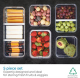 iDesign Aufbewahrungsboxen, Kühlschrank-Organizer mit Deckel im 5er-Set, Lebensmittel-Aufbewahrungsboxen aus recyceltem Kunststoff zum Organisieren von Verbrauchsmaterialien, durchsichtige und weiße Lebensmittel-Aufbewahrungsboxen von Naty Shop