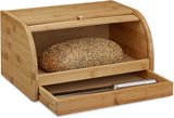 Relaxdays Rollbarer Brotkorb mit Schublade, Bambus, HxBxT: 21 x 40,5 x 28 cm, Holz, Natur & Bambus-Schneidebrett ca. 3 x 37 x 21,5 cm Schneidebrett mit Krümelschublade zur einfachen Reinigung natürliche Lebensmittelaufbewahrungsboxen Naty Shop