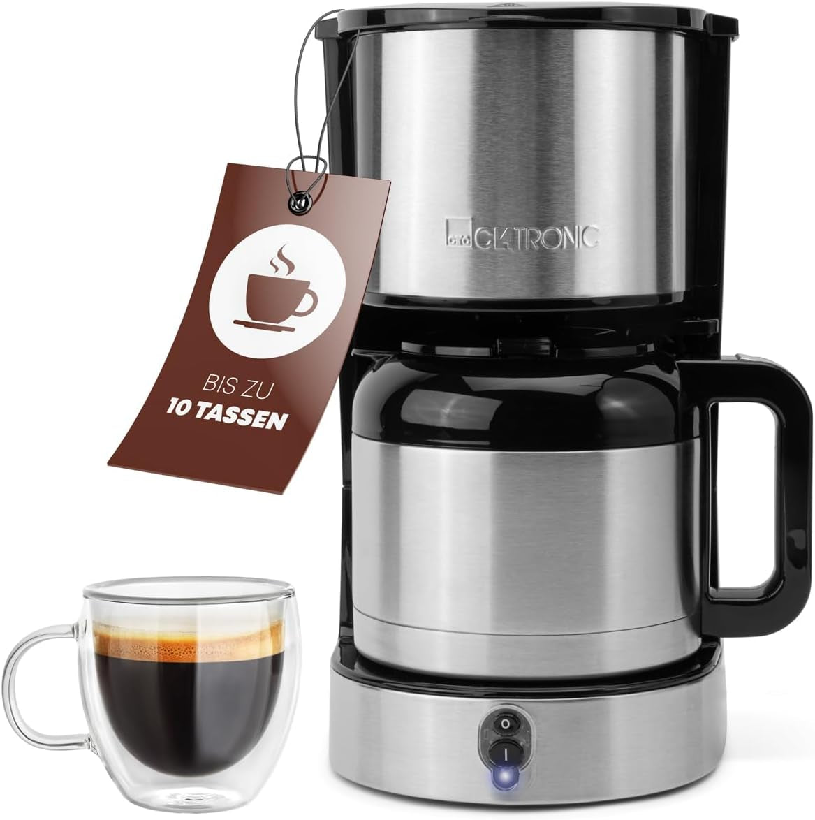 Clatronic® Kaffeemaschine mit Thermokaraffe für 8–10 Tassen Kaffee (ca. 1,2 l) | Filterkaffeemaschine aus Edelstahl | Doppelwandige Thermoskaraffe | Kein Temperaturverlust | Kaffeemaschine 800 W | KA 3805