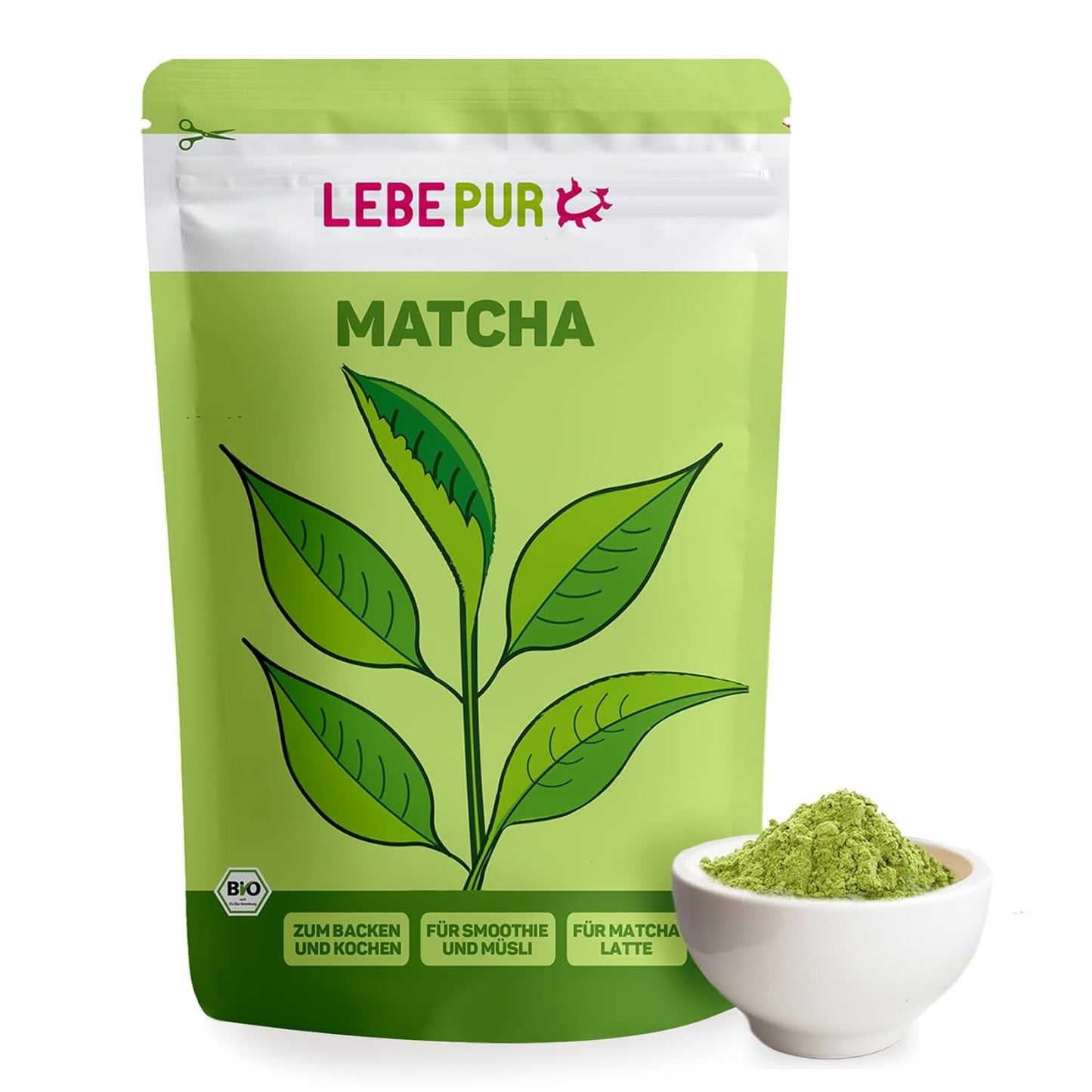 Lebepur BIO Matcha-Pulver 100 g – Premium-Qualität aus Japan ohne Zusatzstoffe – 100 % reines Grüntee-Pulver für Matcha Latte, Matcha-Tee, grünen Tee, Smoothie – japanischer grüner Tee