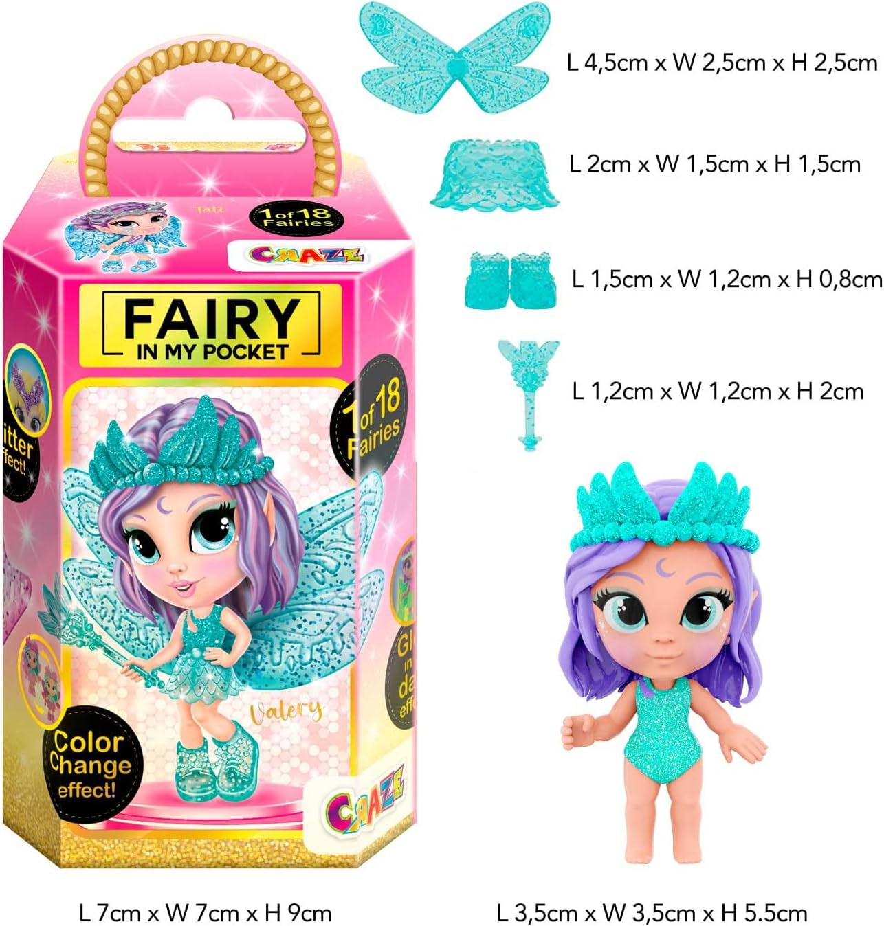 CRAZE Fee in meiner Tasche | Feenpuppe mit Flügeln, sammelbares Feenspielzeug mit Spezialeffekten wie Glitzer, Leuchten im Dunkeln und Farbwechsel. Puppen Naty Shop