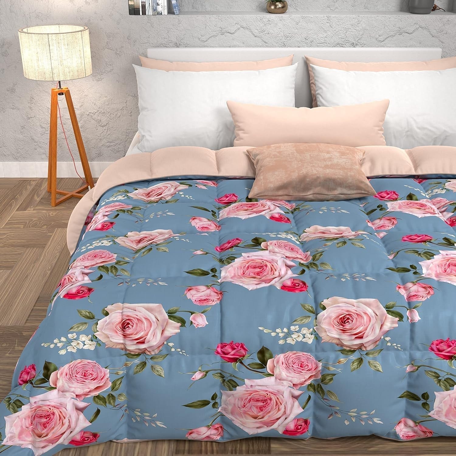 PETTI Artigiani Italiani - Winterdecke, Winterdecke, einfache Steppdecke, doppelseitig, einfarbig und Digitaldruck, 100 % hypoallergene Mikrofaser, hergestellt in Italien. Steppdecken und Steppdecken Naty Shop Flowers 20 Hellblaues Einzelbett