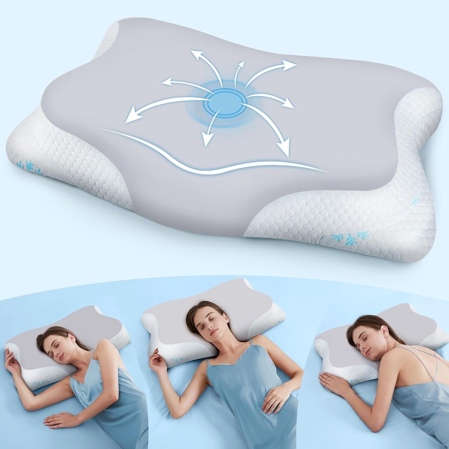 Cloudétoile Nackenkissen Memory-Schaum-Kissen – 2-in-1 ergonomisches orthopädisches Kissen Visco-Schaum-Kissen Seitenschläfer-Nackenstützkissen höhenverstellbares Memory-Schaum-Kissen Weiß 64 x 38 x 12 cm Zervikale orthopädische Kissen Naty Shop Grau 65 x 39 x 12 cm