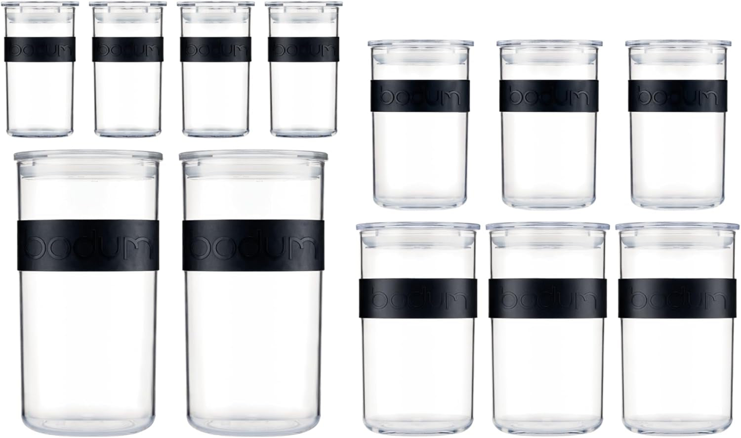 BODUM PRESSO Vorratsdosen, Kunststoff, schwarz, 4 x 0,25 l, 3 x 0,6 l, 3 x 1 l, 2 x 2 l Frischhaltedosen Naty Shop