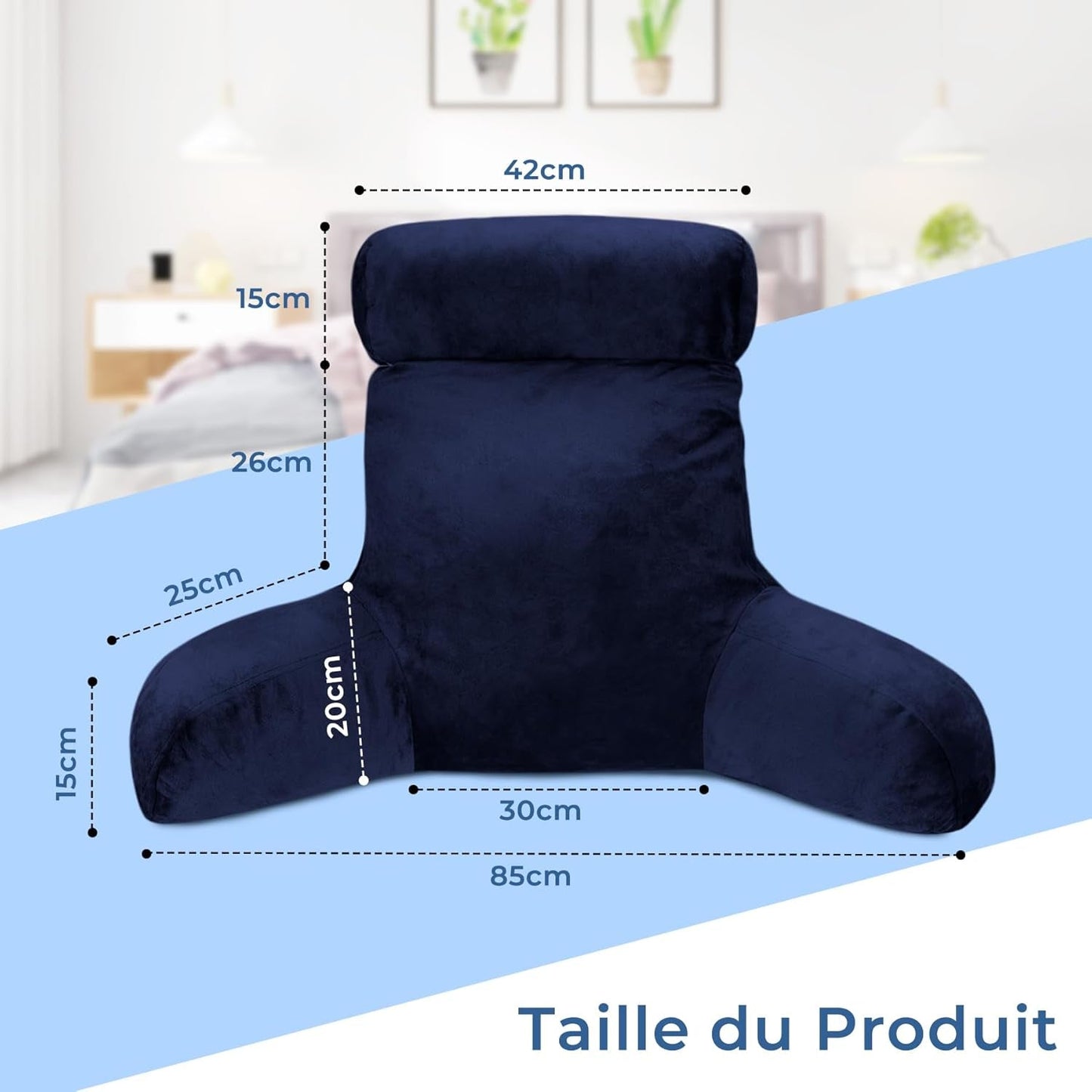 Ergonomisches Lesekissen INFANZIA mit Armlehnen, Rückenstütze, Marineblau