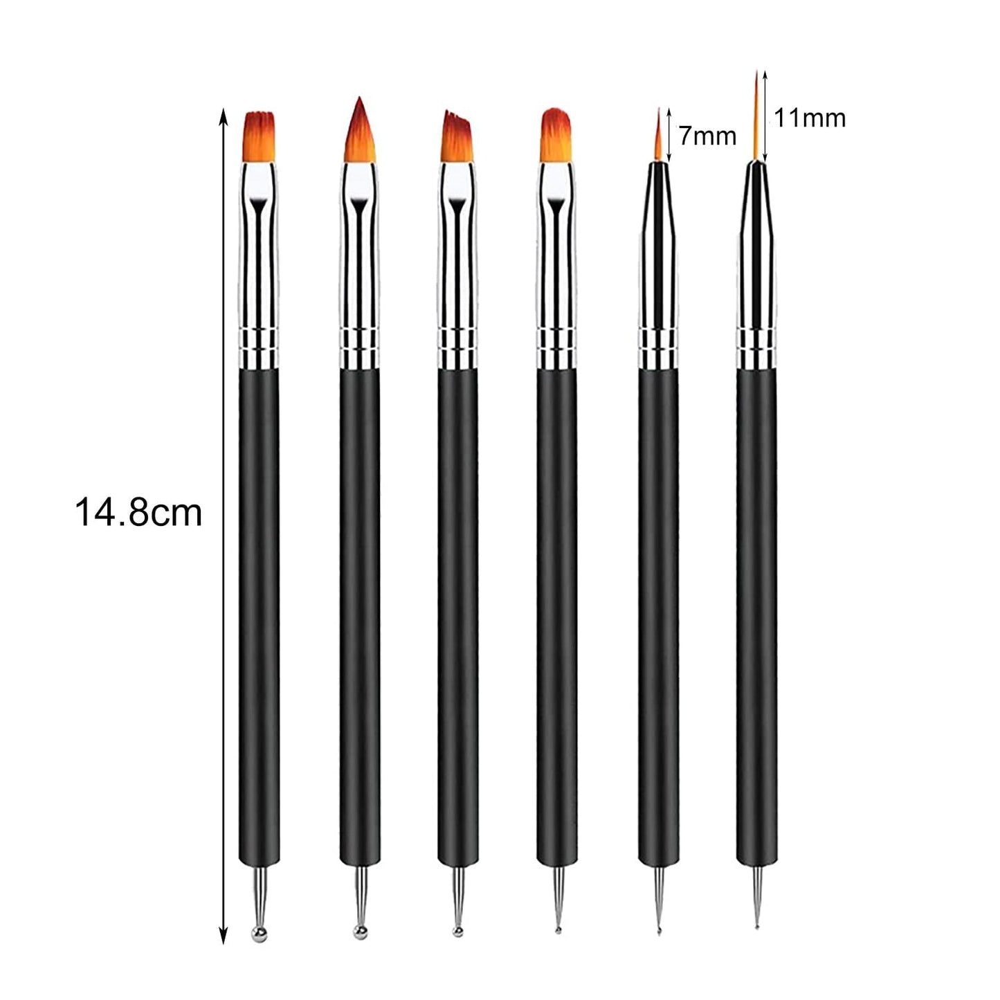6 Stück Doppel-Ende Nagel Pinsel, Nageldesign Pinsel, Doppel-Ende Nail Art Pinsel Kit Professionelle Maniküre Werkzeuge Kit (Schwarz)