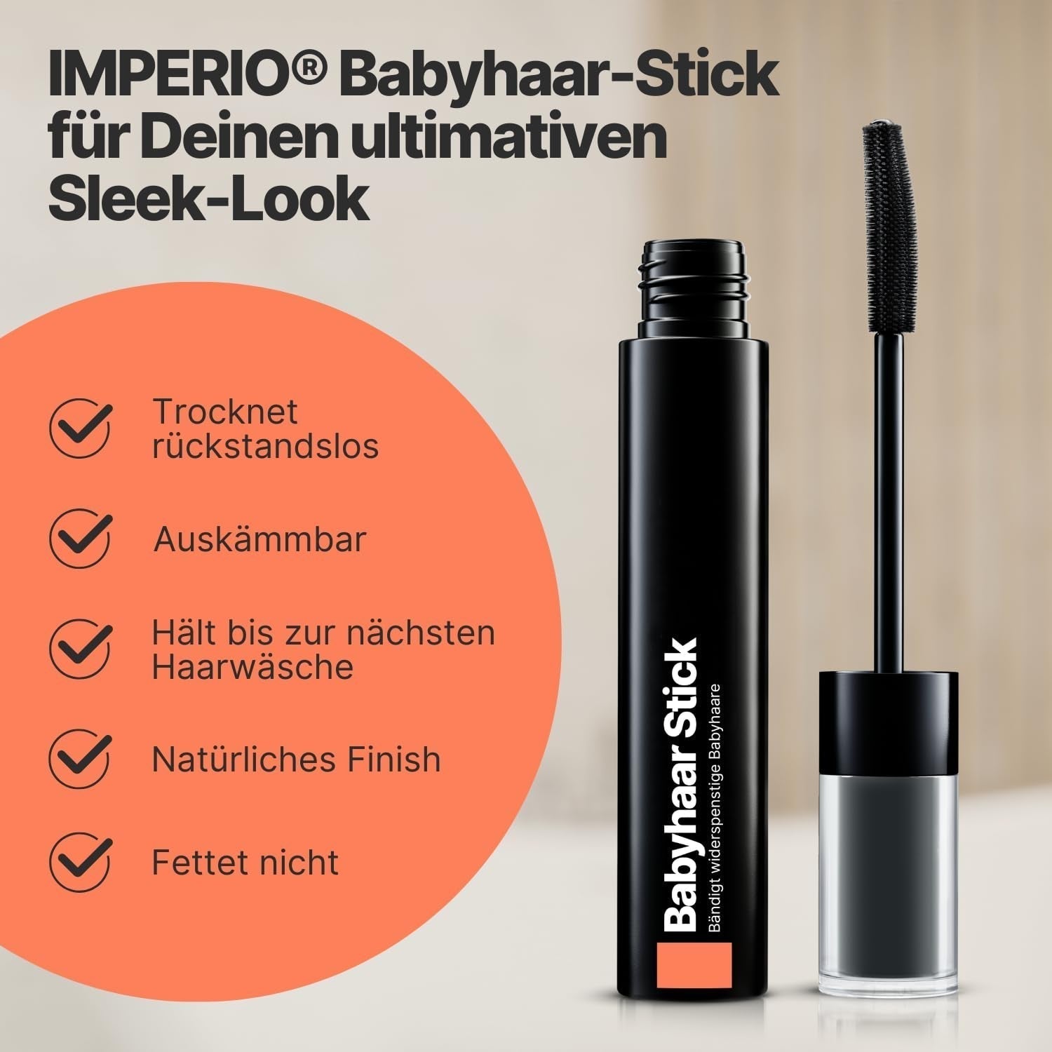 IMPERIO Hair Finishing Stick für Babyhaar – Premium-Mascara für Babyhaar, um feines und kaputtes Haar zu bändigen – 12 ml Transparente Haarfarbe Naty Shop