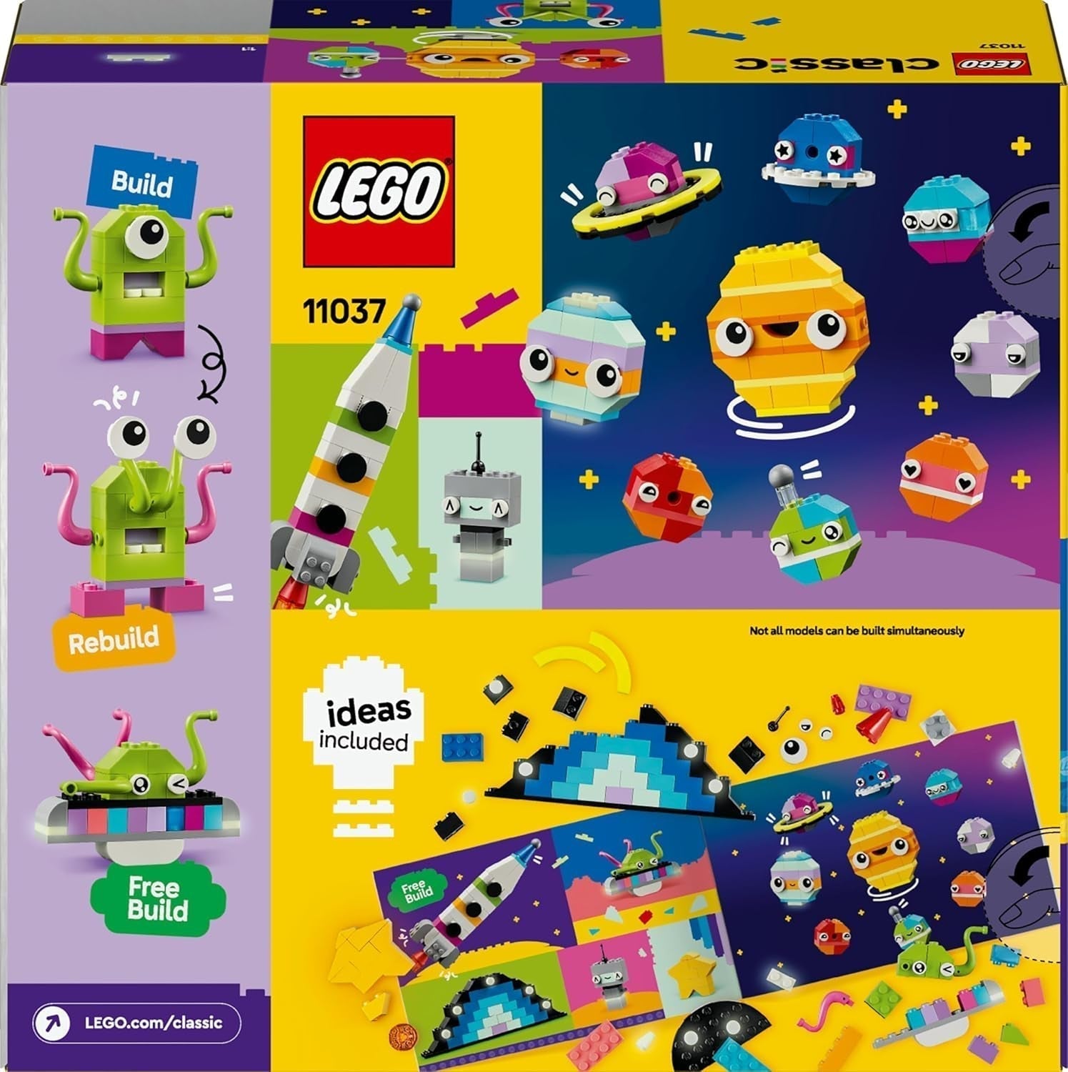 LEGO Classic Kreativ-Weltraumplaneten, Sonnensystem-Baumodell für Kinder, Weltraumspielzeug mit Rakete, Raumschiff, Planeten und Außerirdische, Geschenk für Kinder ab 5 Jahren, Jungen und Mädchen, 11037, Bausets. Beuche den LEGO-Store