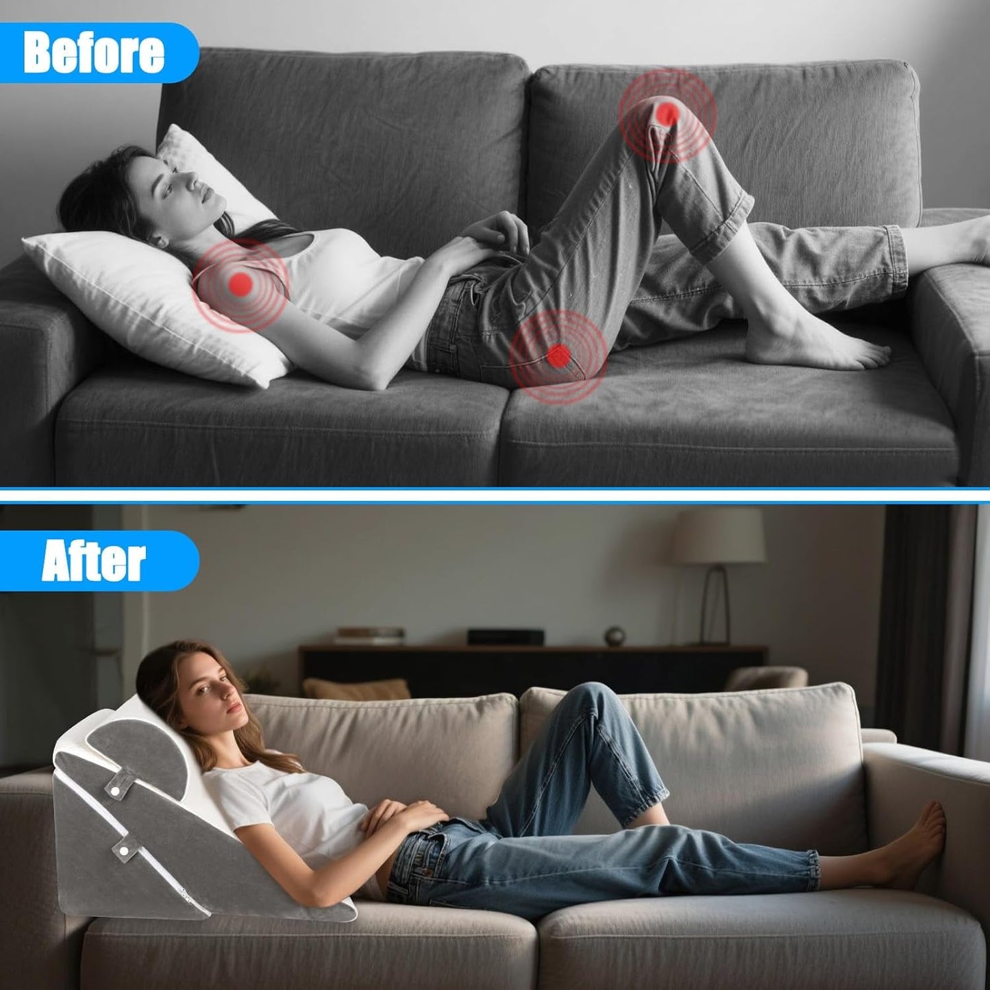 Verstellbares Keilkissen für Bett, Lesekissen für Bett und Couch, Schaumstoff-Refluxkissen, Rückenkissen, Schlafapnoe, Lesen, Schlaferhöhung, Beinkissen, Rückenschmerzen, Schnarchen