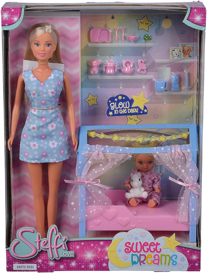 Simba Steffi Love Sweet Dreams / Süße Babypuppe und Kinderbett / mit Leuchtfunktion / 12 Teile / 29 cm / Für Kinder ab 3 Jahren