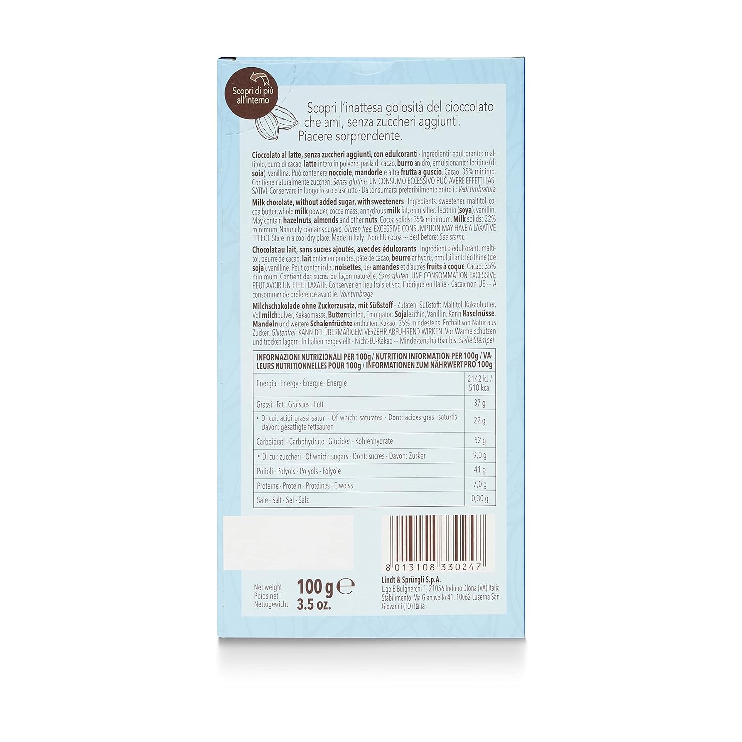 Laktoseriegel, ohne Zuckerzusatz, 100g