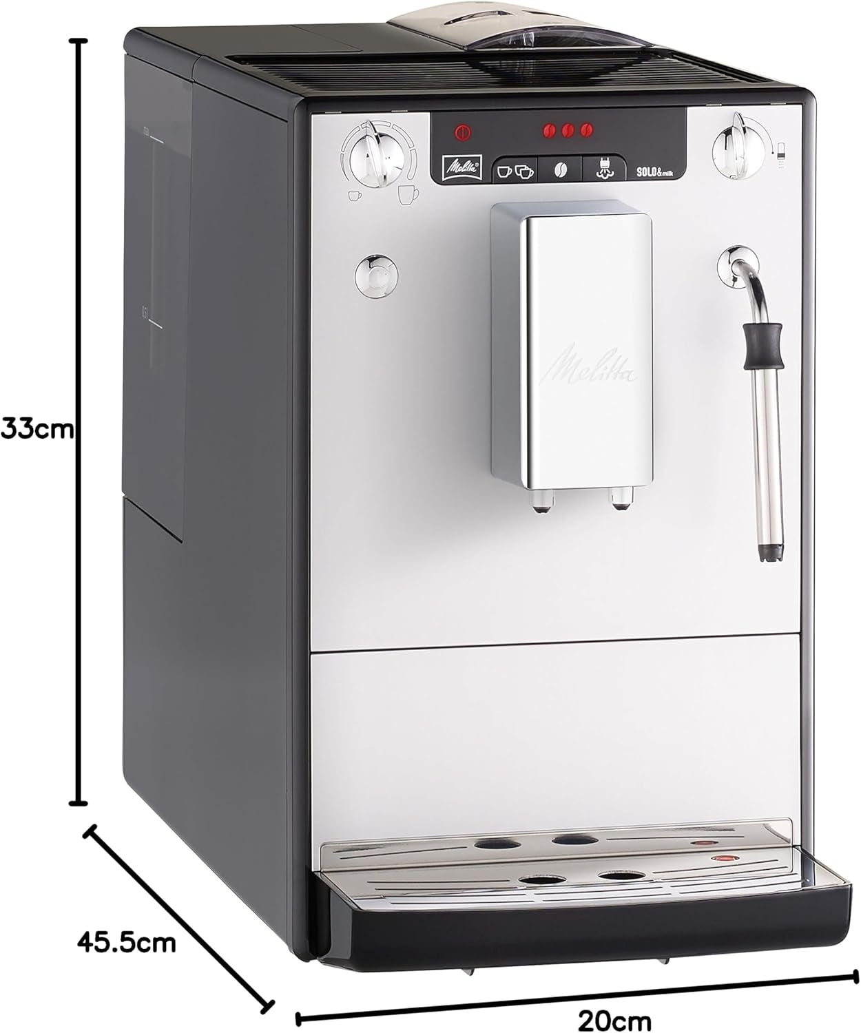Melitta Solo & Milk – Vollautomatische Slim-Kaffeemaschine mit Milchaufschäumer, Kaffeemaschine mit abnehmbarem Wassertank, z.B. Kaffee oder Cappuccino, Silber