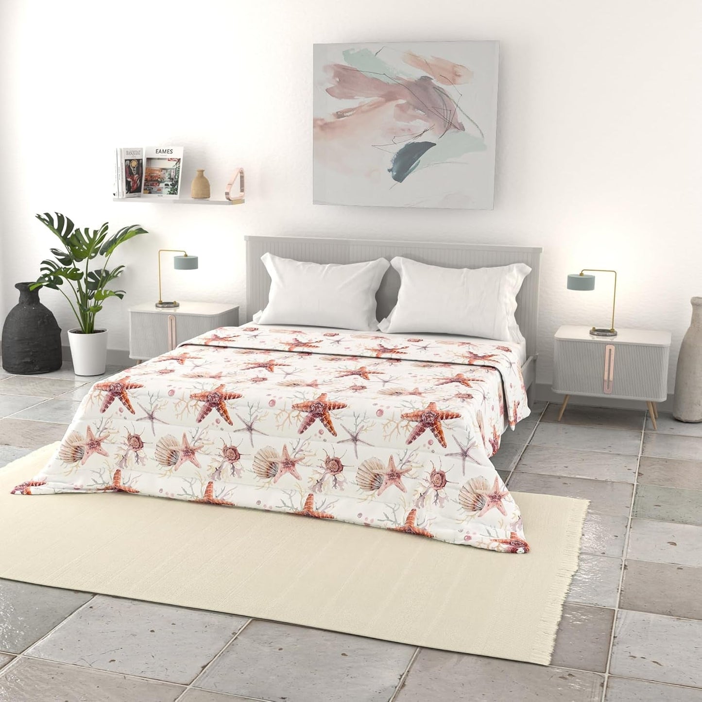 Italienische Bettwäsche Basic Sommerdecke, bedruckte Mikrofaser, 250 x 240 cm, Kreis Steppdecken und Steppdecken Naty Shop Seestern 250 x 240 cm