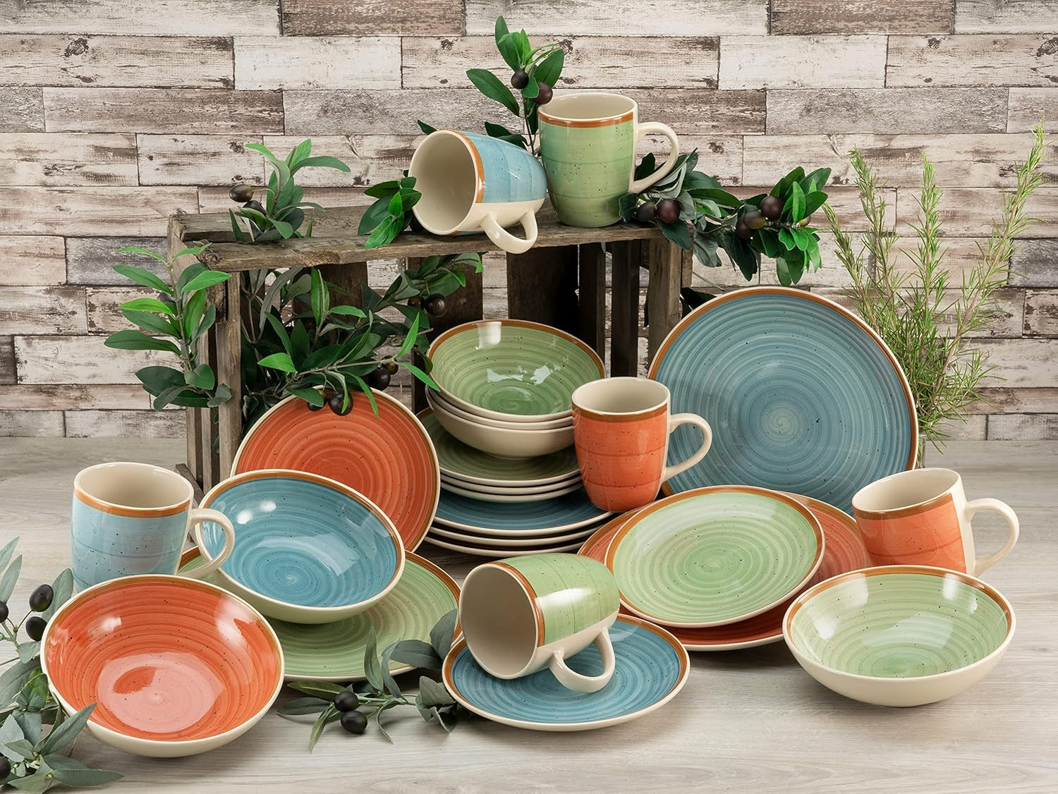 CreaTable, 22851, Serie COUNTRY, 24-teiliges Tafelservice für 6 Personen, Kombinationsservice aus Porzellan, spülmaschinen- und mikrowellengeeignet, hochwertige Herstellung