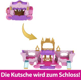 Mattel Disney Princess Verwandlungsspielset „Kutsche zum Schloss“ mit Aurora-Minipuppe, 3 Ebenen, 6 Spielbereiche, 4 Figuren, Möbel und Zubehör HWX17