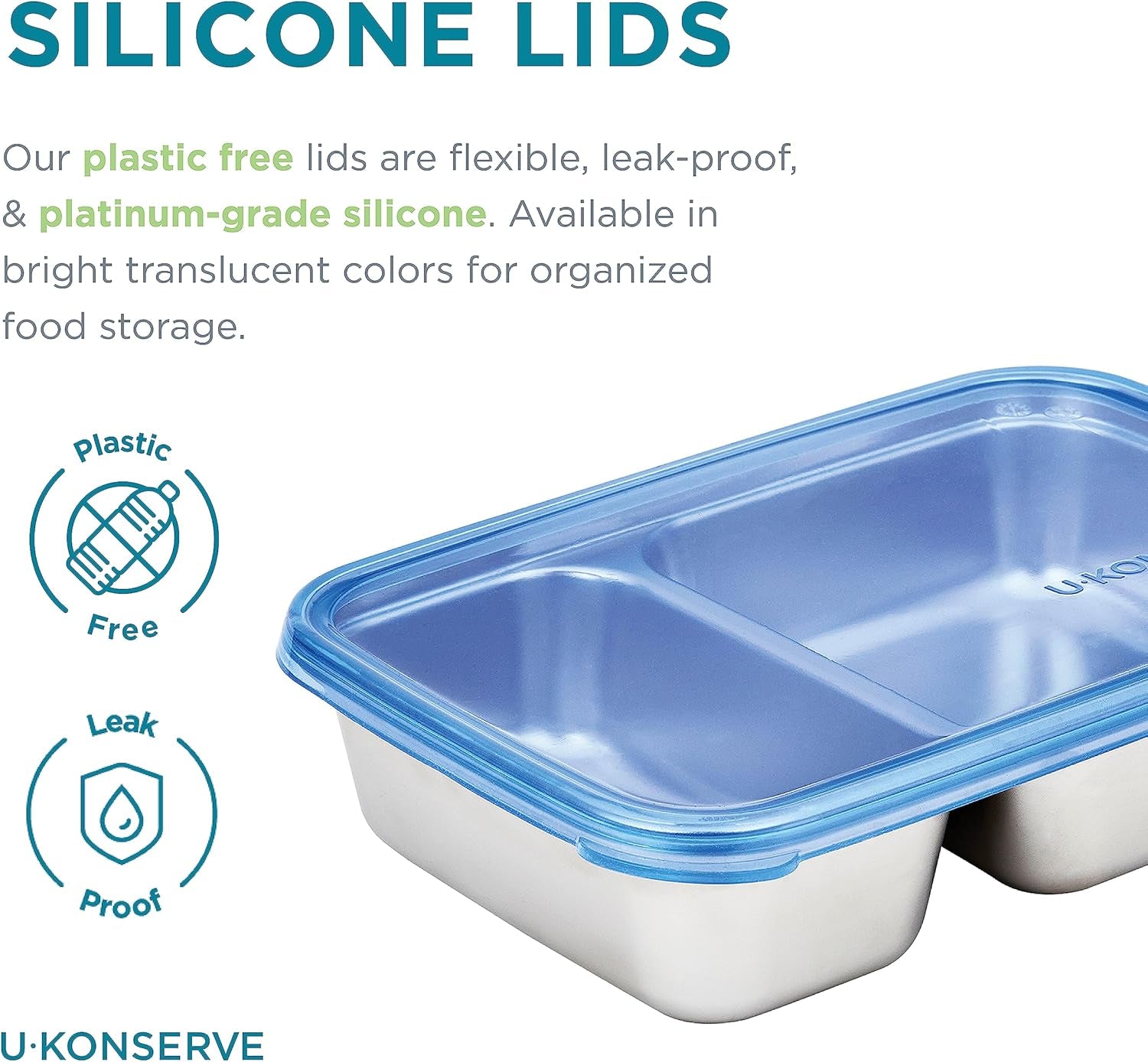 U Konserve – Geteilter, rechteckiger Lebensmittelbehälter aus Edelstahl mit Silikondeckel – Inselblaugrün – 28 oz/825 ml Lebensmittelaufbewahrungsboxen Naty Shop