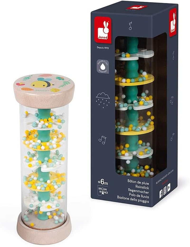 Janod – Regenmacher aus Holz – Pure Collection – Spielzeug für Babys und Kleinkinder – Entwicklung der Feinmotorik Visuelle und akustische Stimulation – Farbe auf Wasserbasis – Ab 6 Monaten, J05193 Toys Bebe Naty Shop Standardtitel