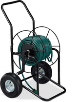 Relaxdays Schlauchwagen, mobile Schlauchtrommel, 1/2" und 3/4" Anschluss, Schlauch bis 80 m, 2 Rollen, Metall, schwarz