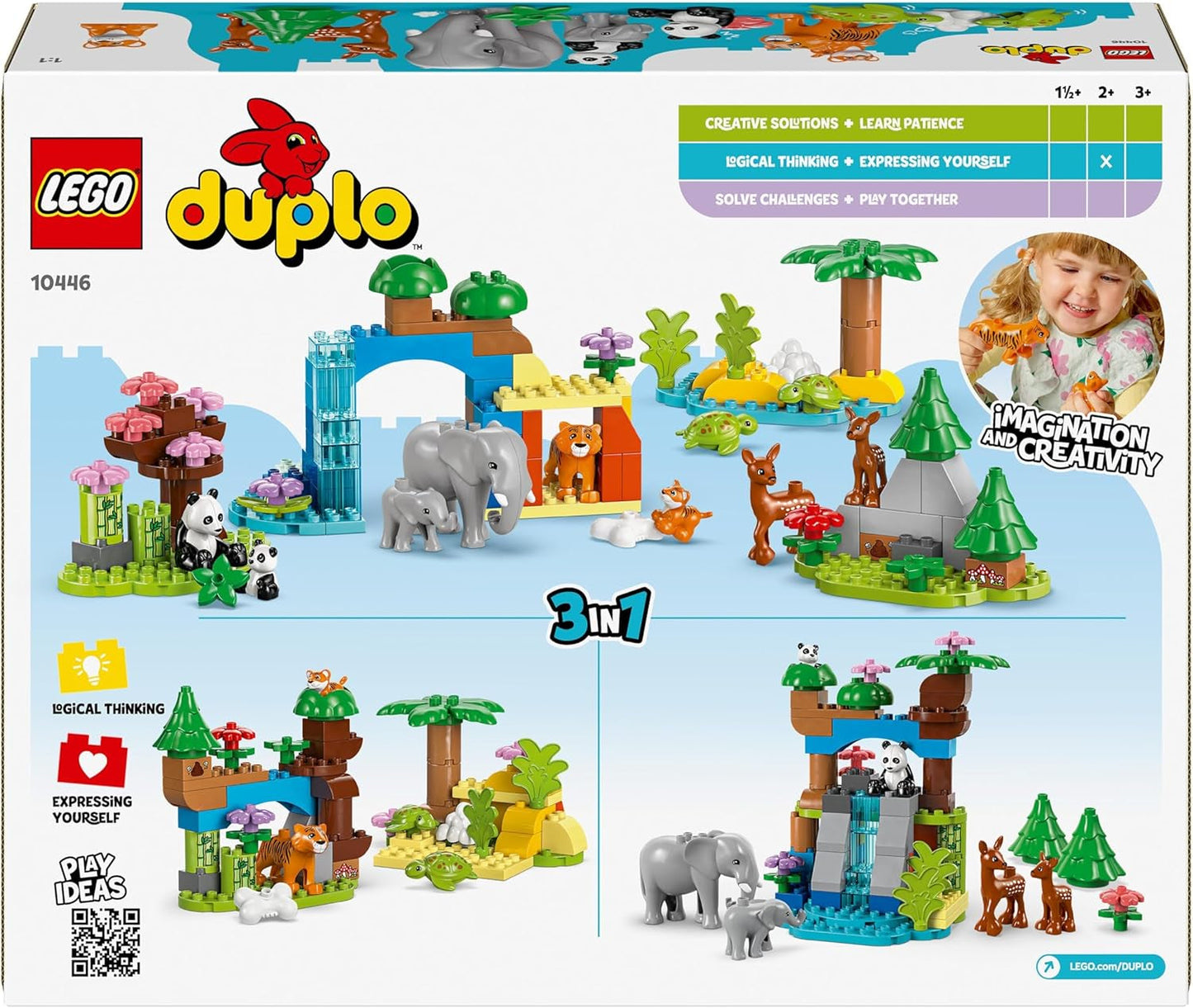 LEGO DUPLO Town Wild Animal Families 3-in-1-Set, Lernspielzeug für Kleinkinder mit Schildkröten, Tigern, Elefanten, Hirschen, Pandas, Set für Vorschulkinder ab 2 Jahren, Bauspielzeug mit Tierfiguren 10446 Bausets Beuche den LEGO-Store
