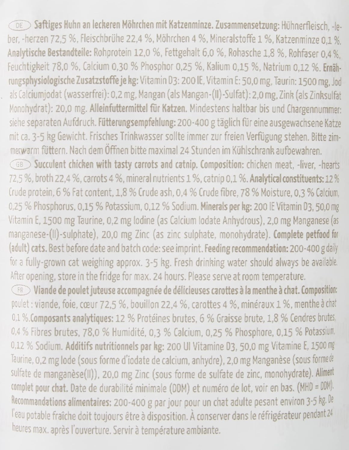 MjAMjAM – Premium-Nassfutter für Katzen – zusammendrückbarer Beutel – Saftiges Huhn mit leckeren Karotten, 12er-Pack (12 x 125 g), getreidefrei mit extra Fleisch
