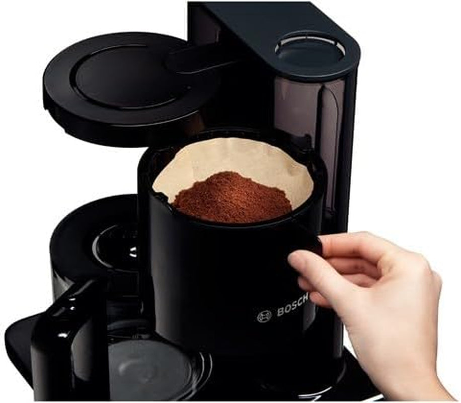 Bosch Styline TKA8013 Filter-Espressomaschine, Aromasensor, 1,25 l Aroma-Einmachglaskaraffe, 10–15 Tassen, automatische Abschaltung, Entkalkungssystem, Anti-Tropf-System, rotierender Filterhalter, 1160 W, Schwarz