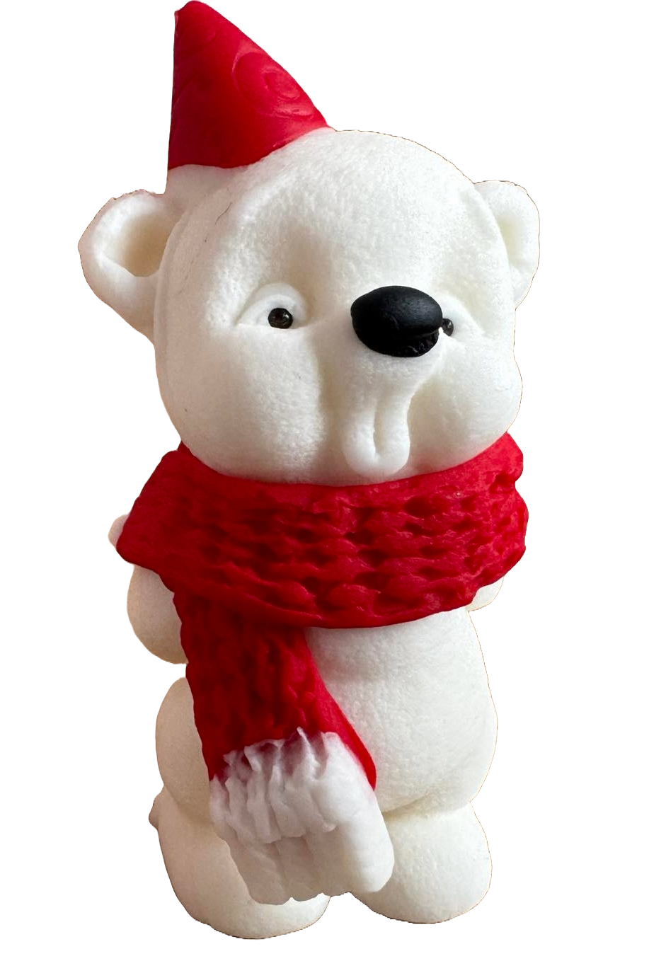 Essbare Dekoration aus Zuckerpaste, Teddybär mit Mütze und rotem Schal. Dekorationen aus Zuckerpaste Naty Shop