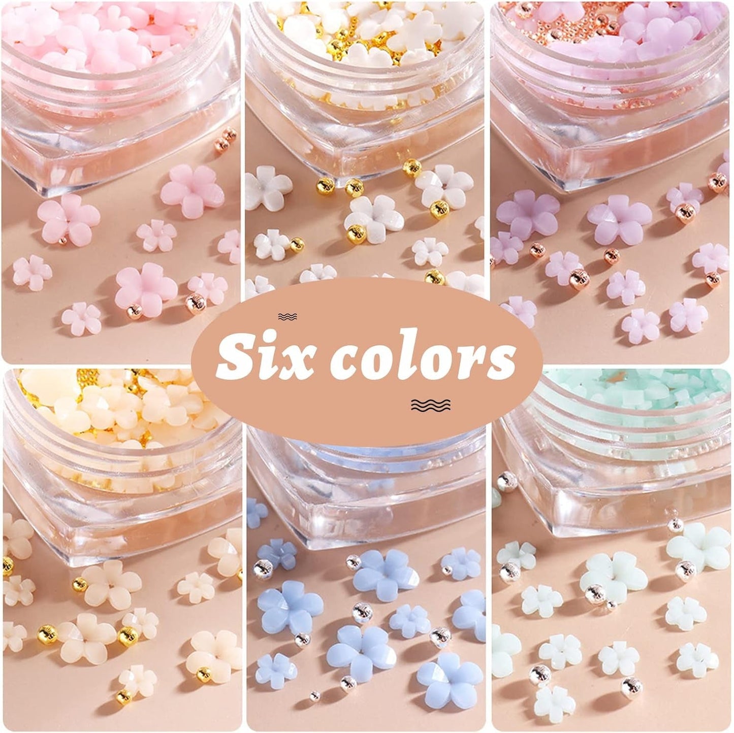 6 Box 3D Flower Nagelkunst Charms, Acryl Flower Nagel Strass Mit Gold Und Silberperlen Ornamente, Nagel Edelsteine, Nagel Zubehör Für Mädchen, Frauen, DIY Nageldesign, Basteldekoration…