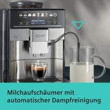 Automatische Espressomaschine Siemens EQ.6 plus s700 TE657503DE, für viele Kaffeespezialitäten, Milchaufschäumer, Keramikmahlwerk, Doppelkaffeefunktion, Antikalk, automatische Dampfreinigung, 1500 W, Edelstahl