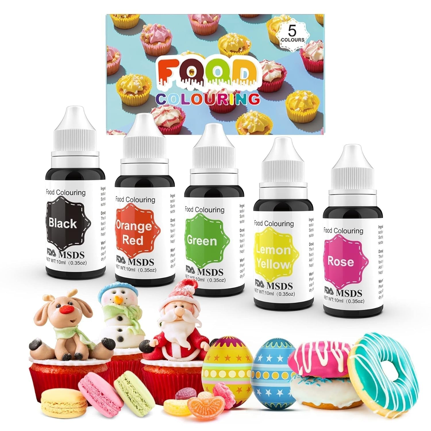 Lebensmittelfarbe 9 x 10 ml, flüssige Lebensmittelfarbe – Lebensmittelfarben-Set zum Dekorieren von Kuchen, Macarons, Donuts, Fudge, Zuckerguss, DIY-Seifen, Eiscreme, Seifenfarbe, Spritzpistolenfarbe