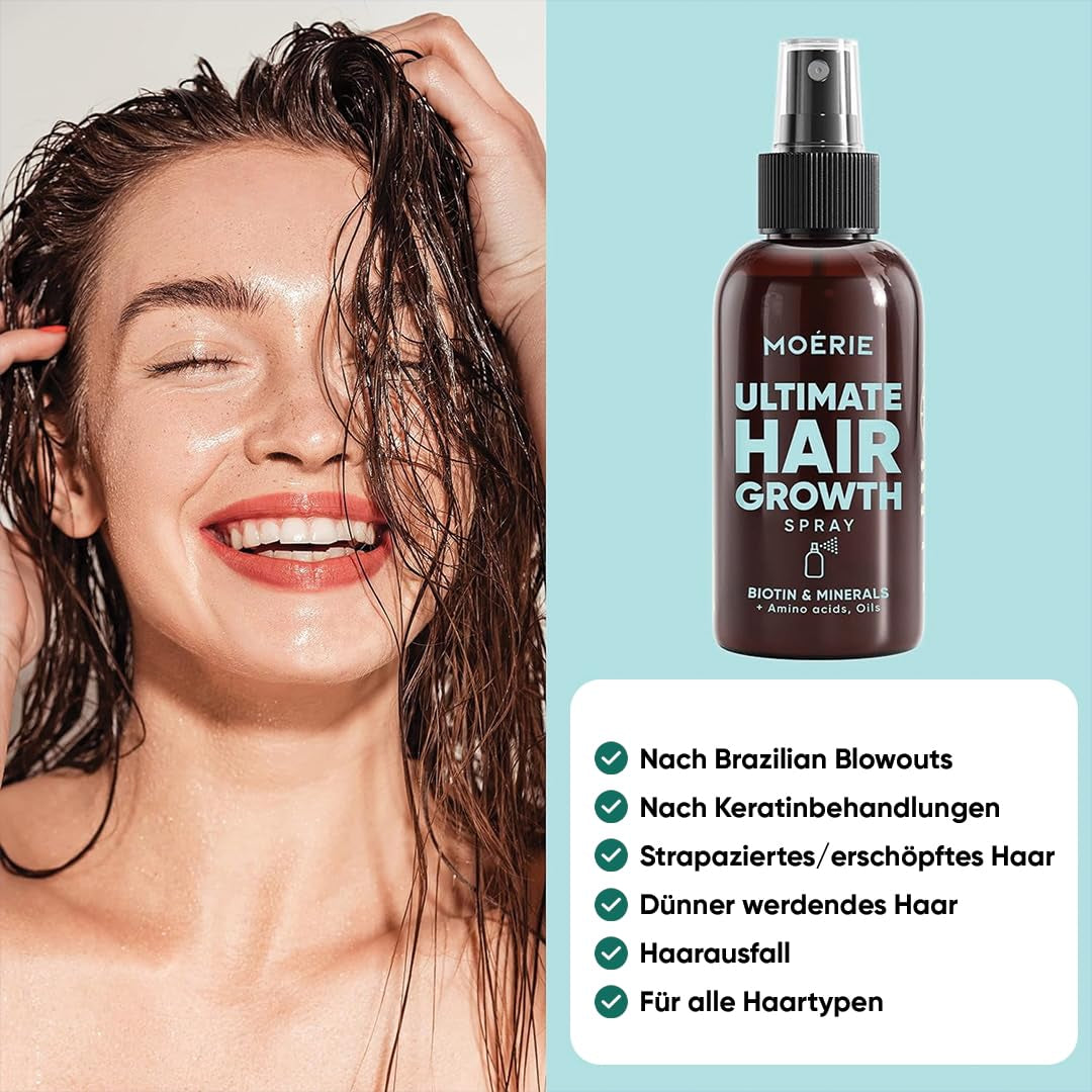 MOÉRIE Ultimate Mineral Hair Growth Spray für längeres, dickeres und volleres Haar – mit Biotin und Koffein – vegane Haarprodukte, frei von Parabenen, alle Haartypen, kehrt Haarausfall um – 2-Monats-Vorrat Haarpflege Naty Shop