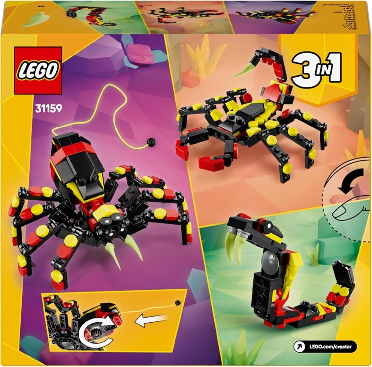 LEGO Creator 3In1 Wilde Tiere: Überraschungsspinne – Spielzeug zum Umbauen in eine Skorpion- oder Schlangenfigur – Bauset mit 3 Modellen – Geschenk für Jungen und Mädchen ab 7 Jahren 31159 Bausets Besuchen Sie den LEGO-Store