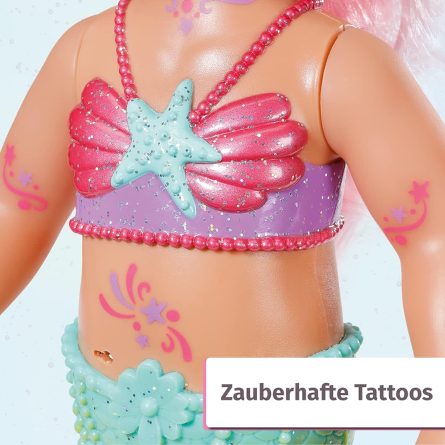 BABY Born Little Sister Mermaid 46 cm Wasserfeste Meerjungfrauenpuppe mit langen Haaren und beweglicher Glitzerflosse, inkl. Tiara und Kamm, 833681 Zapf Creation Dolls Naty Shop