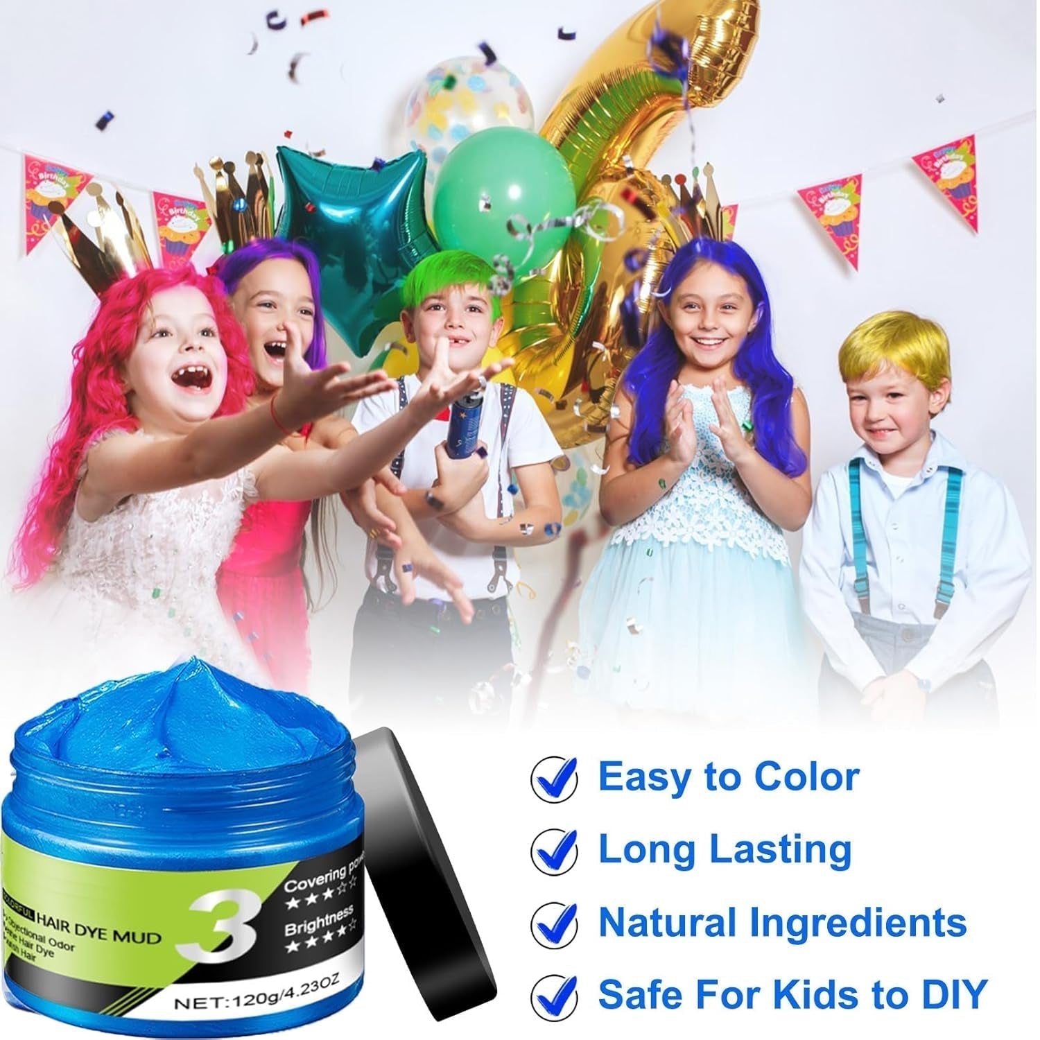 Blaues Haarwachs, temporäre blaue Haarsprayfarbe, Crazy Blue, waschbare Haarfarbe, sofortige Haarfärbung, natürliche Haarfarbe, Styling-Haare für Männer und Frauen, Party, Naty Shop Haarfärbemittel