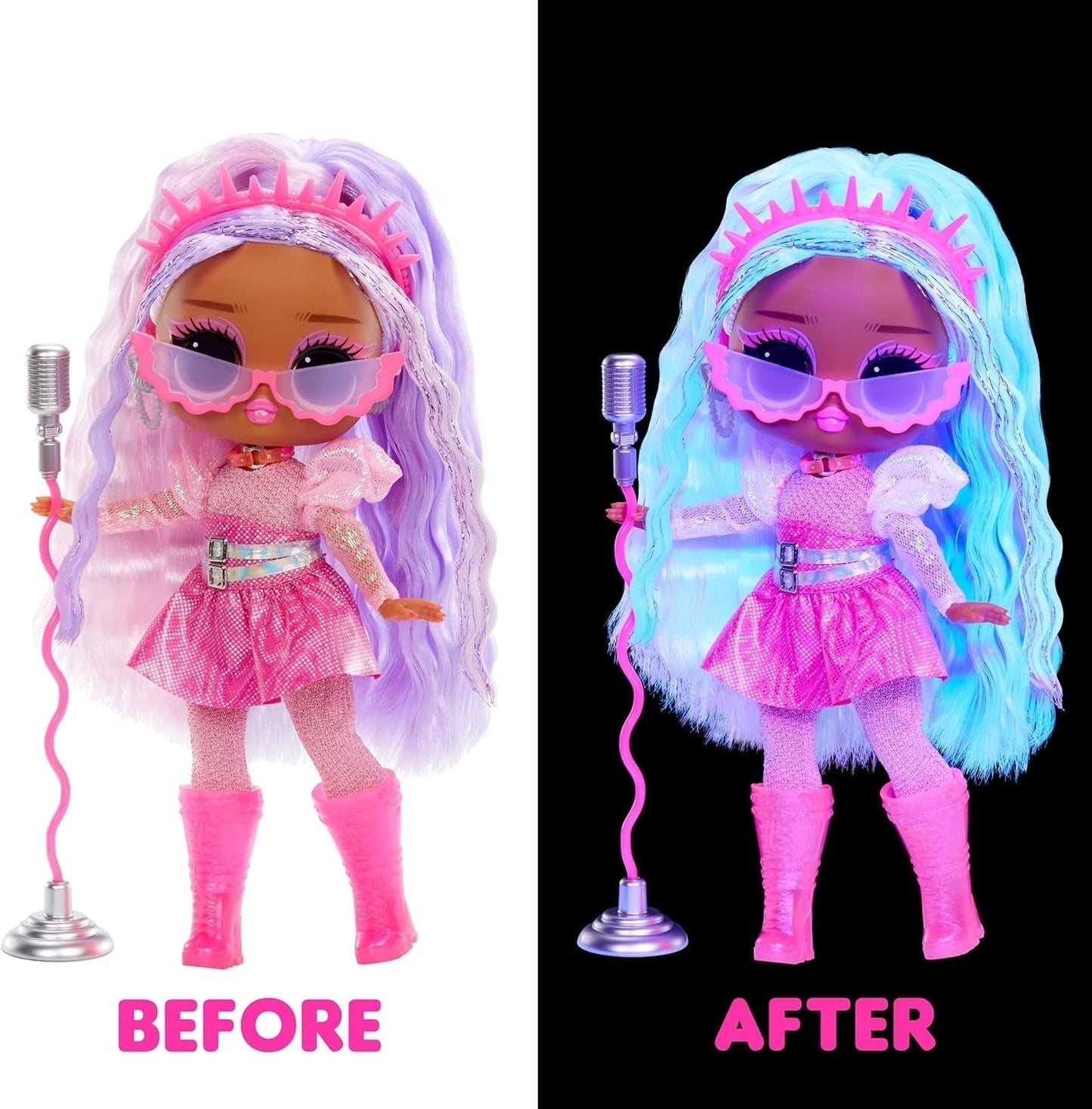 L.O.L. Überraschung! Tweens Neon Pop Stars – Kitty K – 1 Modepuppe mit hintergrundbeleuchteten Überraschungen und mehr als 10 Popstar-Outfits und Accessoires, einschließlich Retro-Mikrobändern, Geschenk für Kinder ab 4 Jahren, Naty Shop Dolls
