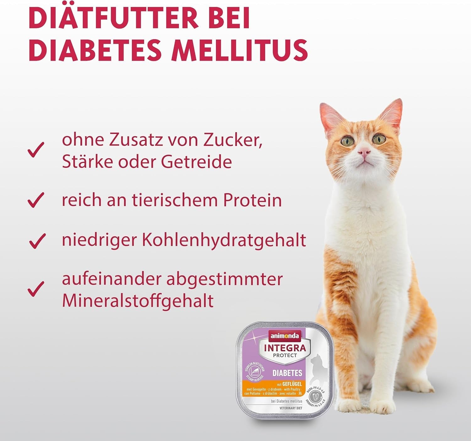 animonda INTEGRA PROTECT Diabetes mit Geflügel (16 x 100 g), Nassfutter für diabetische Katzen, Diätfutter für diabetische Katzen, Nassfutter ohne Zucker