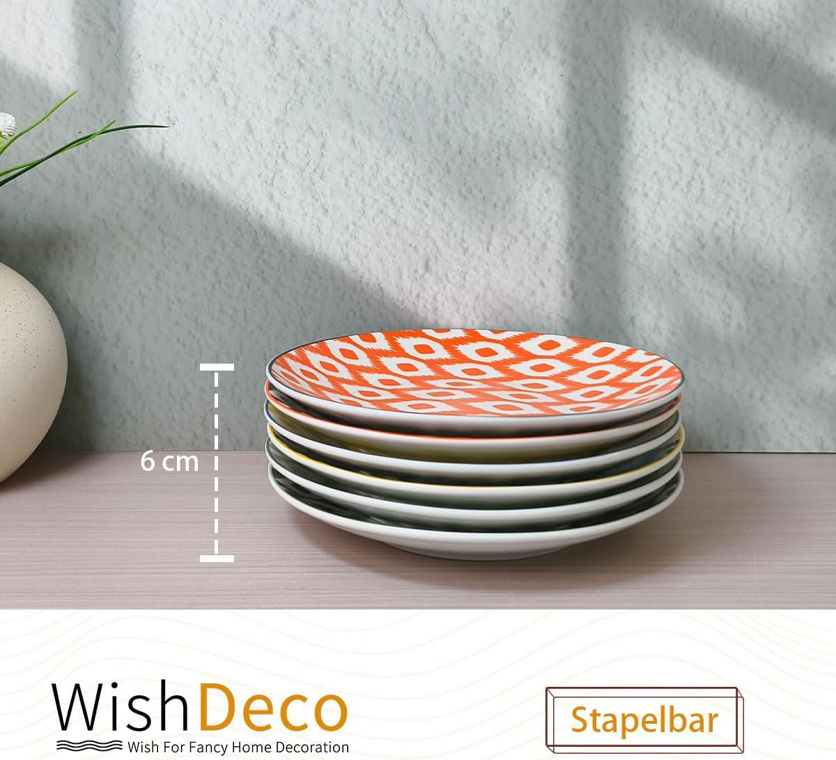 Kuchenteller, 6er-Set; kleine Dessertteller (15 cm); Salatteller aus Porzellan; bunte Teller zum Frühstück; Miniteller für Nudeln, Obst, Brot