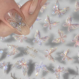 Aurora Shell Schmetterling Nagelsticker Selbstklebend,Erleichterung Schmetterlinge Nail Sticker Rosa Laser Schmetterling Nagelaufkleber Für Frauen Nageldesign Zubehör Nagel Zubehör Nail Art