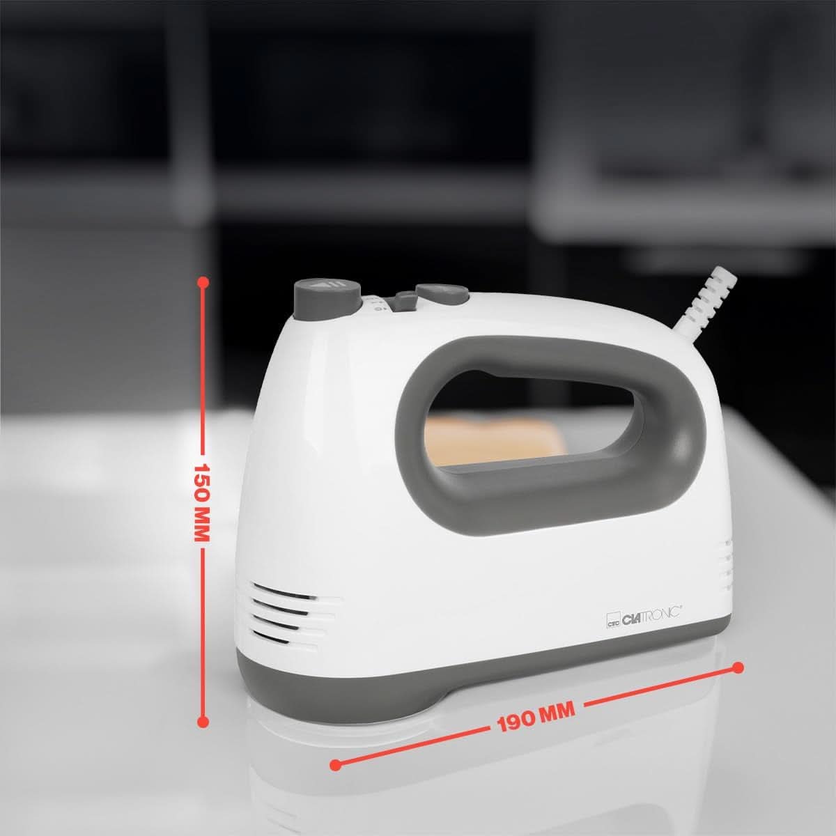 Clatronic Mixer | Kraftvoller 400 Watt-Motor | Handmixer | Turbostufe & 5 Geschwindigkeitsstufen | Handmixer | Spülmaschinengeeignete Edelstahlquirle und -Knethaken | HM 3775 Küche Naty Shop