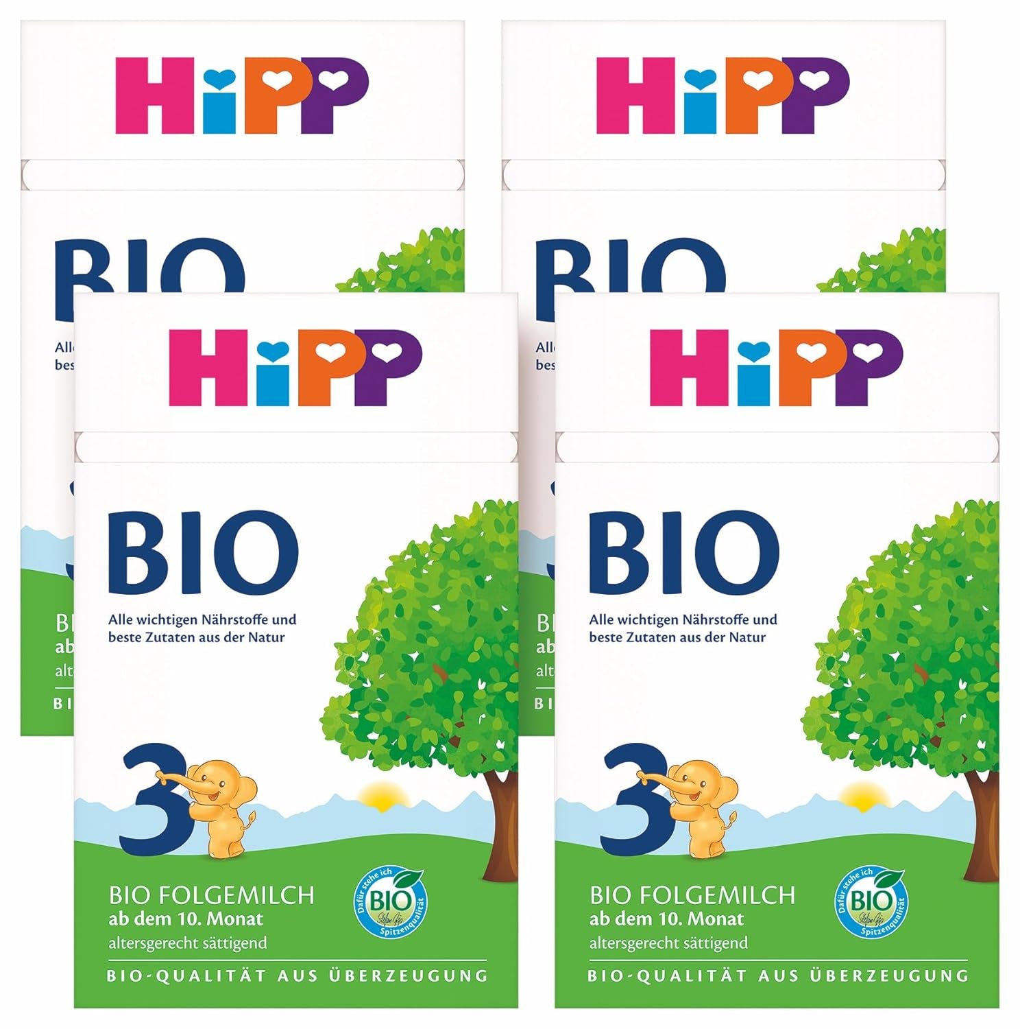HiPP 3 Bio-Folgemilch (4 x 600g) – nach 10 Monaten, mit Omega-3 (DHA, ALA), Calcium, Vitamin D, in bester Bio-Qualität