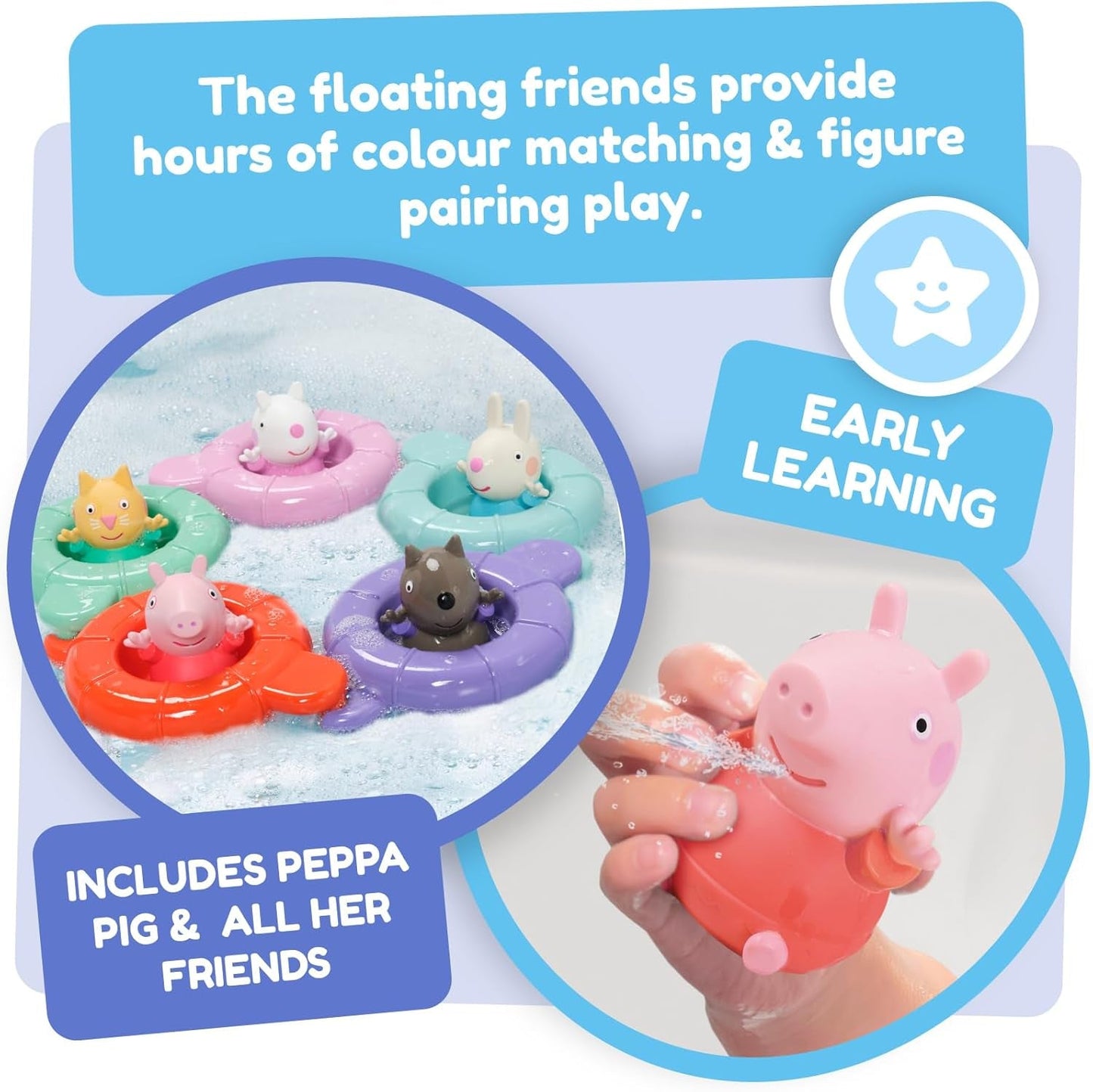 Tomy Toomies Peppa's Pool Party – 5 Becher mit Verbindungsring mit 5 Spielzeugen für Kinder Peppa Pig & Friends Water Squirter – Badespielzeug +18 Monate – Kinderbadespielzeug und Poolspielzeug Bebe Toys Naty Shop