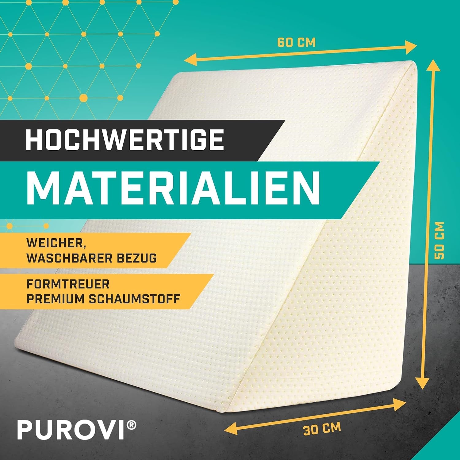 Keilkissen für Bett und Sofa – Ideal als Lesekissen, Rücken im Bett oder zum Hochlegen der Beine – Formstabiler Schaumstoff – Bezug waschbar