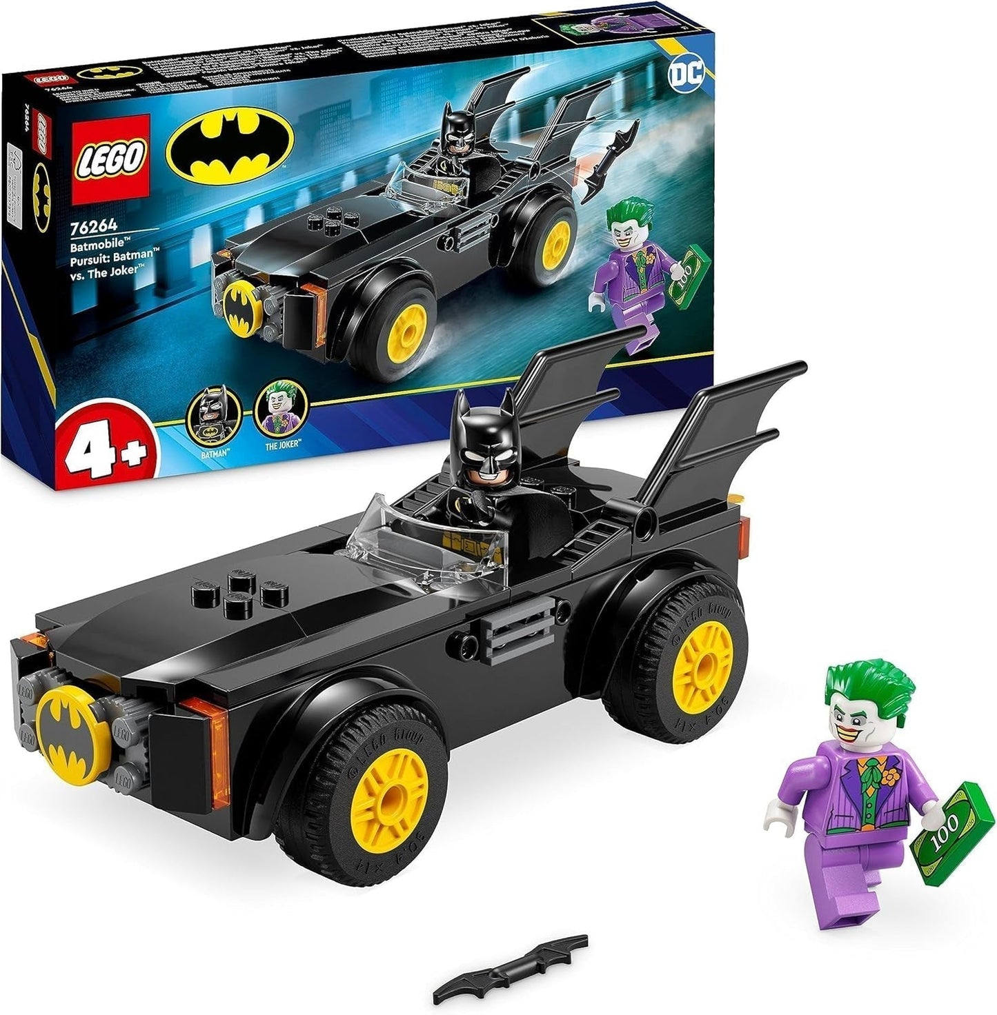 LEGO 76264 DC-Verfolgungsjagd im Batmobil: Batman Vs. Joker-Spielzeugauto-Set, Superhelden-Starterset mit 2 Minifiguren, Spielzeug für Kinder im Vorschulalter, Jungen, Mädchen ab 4 Jahren, schnell zusammenzubauende Bausätze. Besuchen Sie den LEGO-Store Single