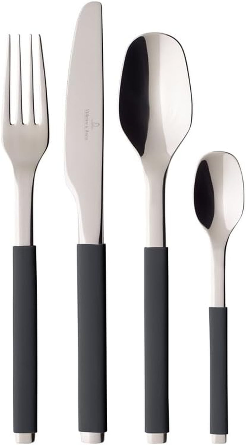 Villeroy und Boch S+ Cosy Grey Geschirr für bis zu 6 Personen, 24-teilig, Edelstahl, Griff mit grauem Silikon überzogen Kitchen Naty Shop